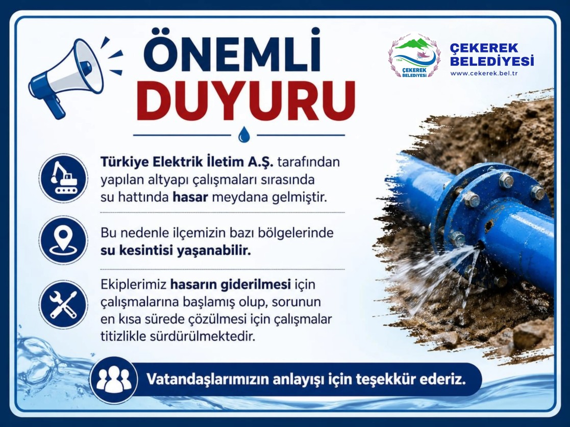 Türkiye Elektrik İletim A.Ş. tarafından yapılan altyapı çalışmaları sırasında su hattında hasar meydana gelmiştir.